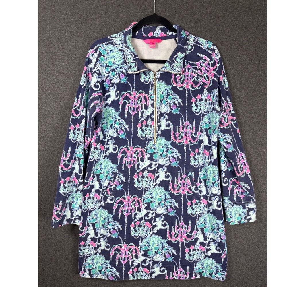 Lilly Pulitzer Skipper Popover Monkey Business Chandelier Half Zip L minidress